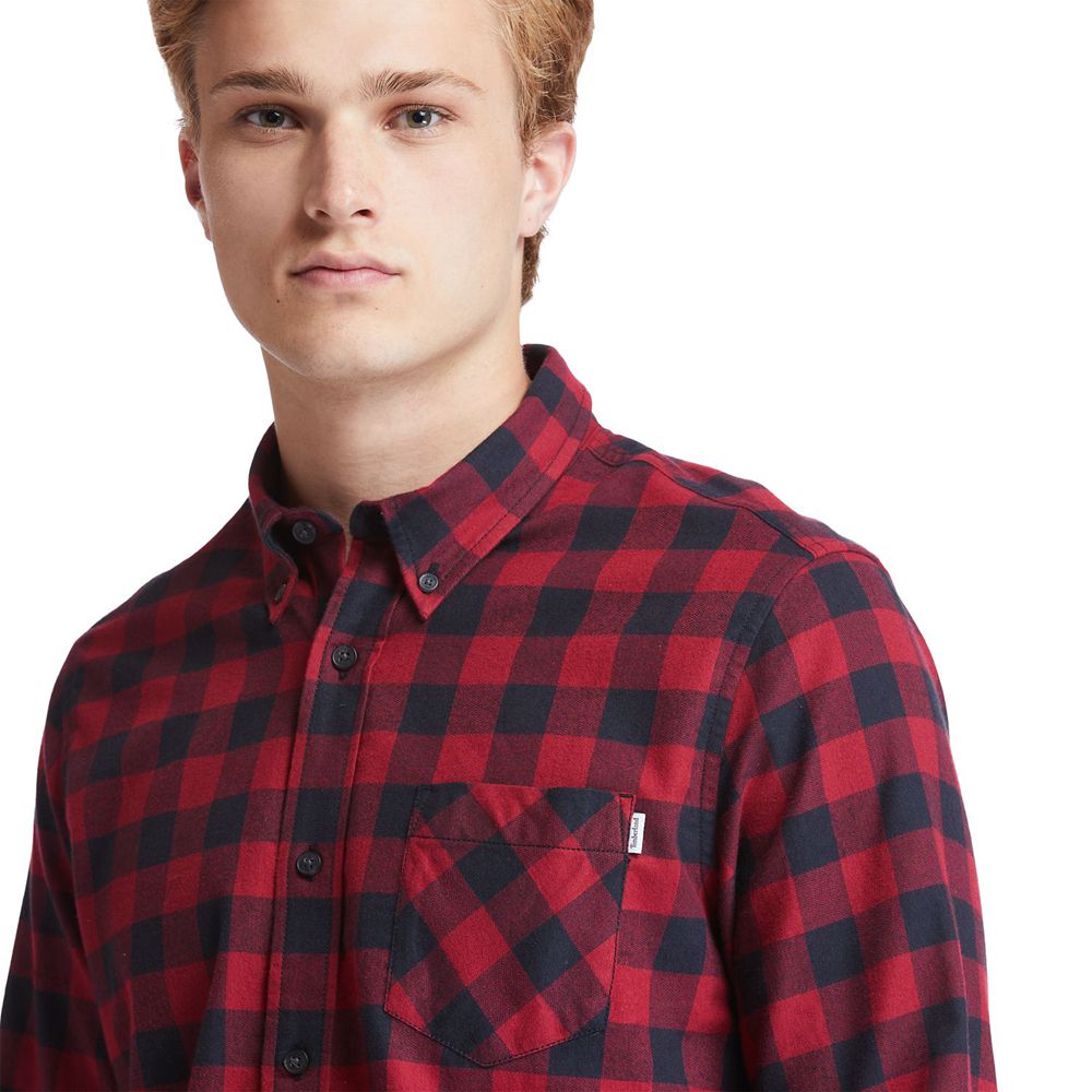 Camisa Timberland Hombre Nashua River Long-Sleeve Flannel Check Rojas/Negras - Chile VHR-326190